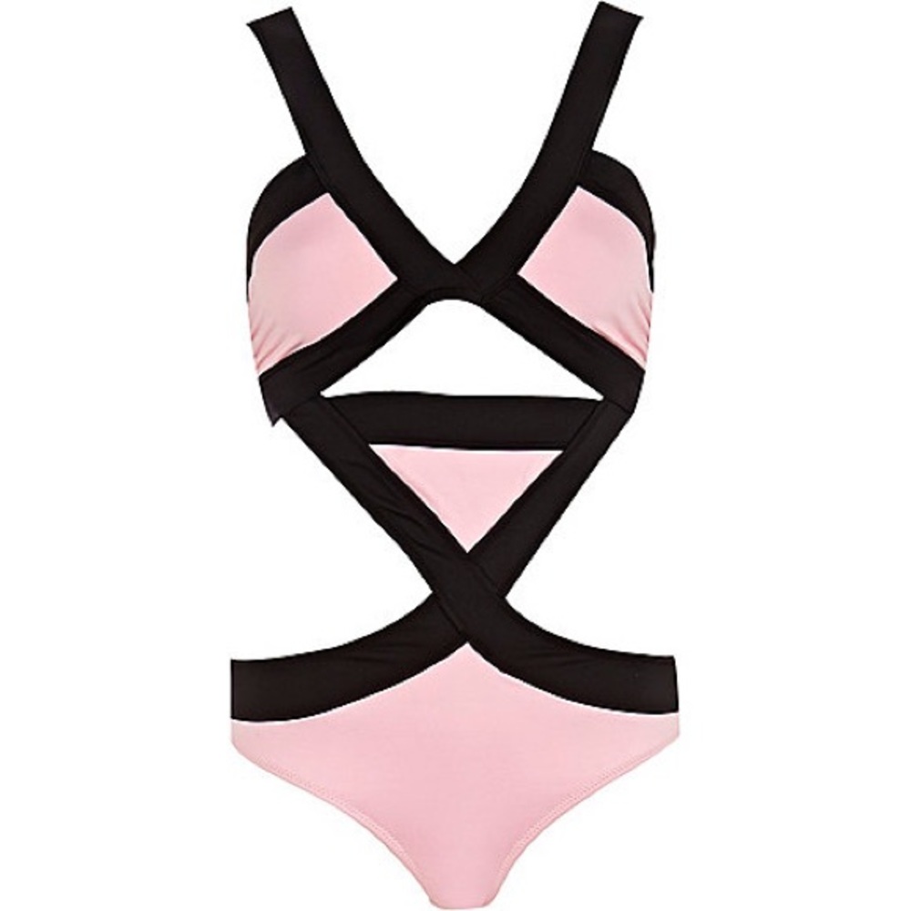 River Island Bandage Swimsuit - Black/pink Size6